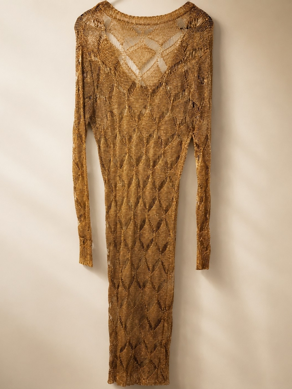 Fashion Nova Metallic Gold Long-Sleeve Maxi Knitted Dress Size3X - Picture 6 of 6